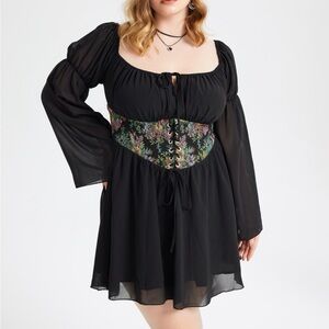 Cider Black Dress with Floral Corset Detail